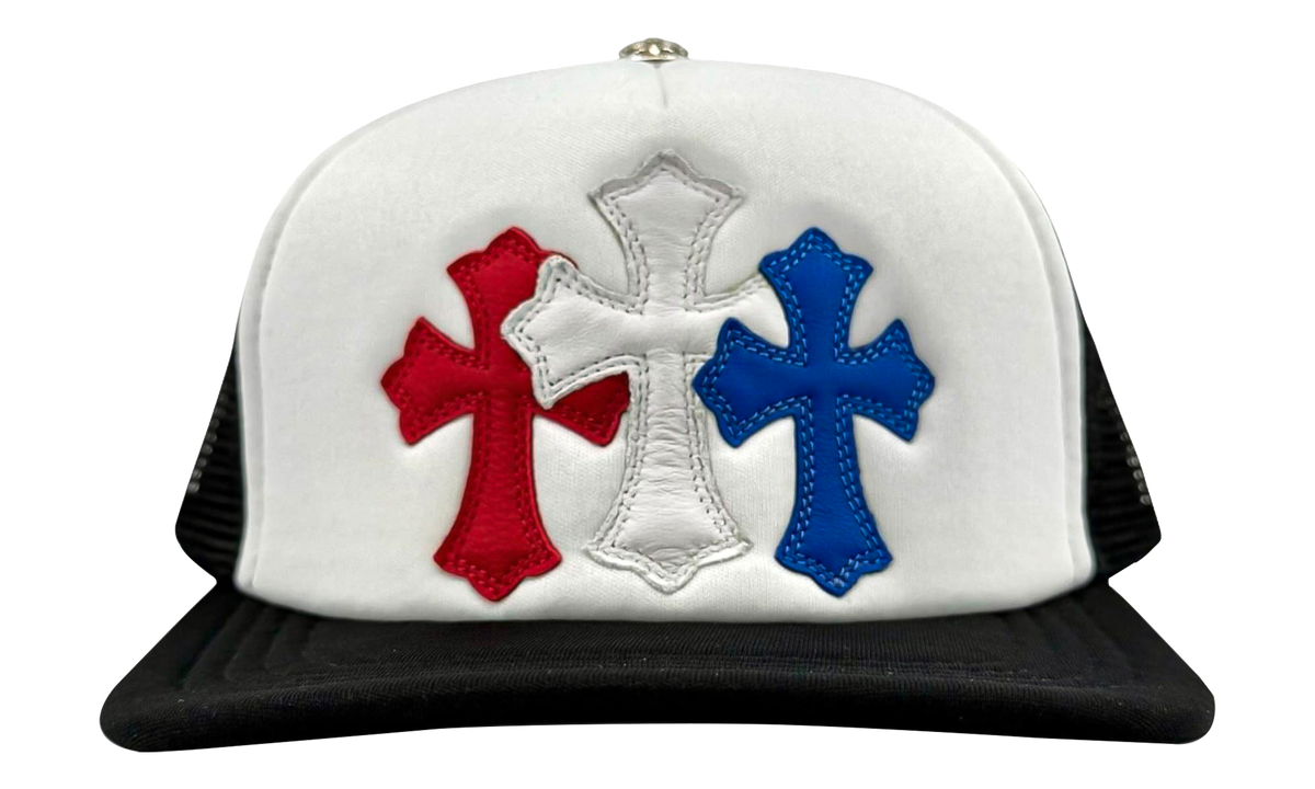 Cemetery Leather Cross Patch Trucker Hat "Black White Multi" CHRM1398