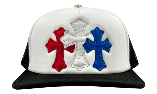 Cemetery Leather Cross Patch Trucker Hat "Black White Multi" CHRM1398