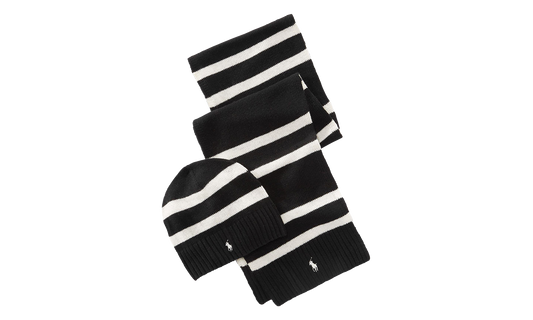 Rugby Stripe Hat And Scarf (Gift Set) "Black / White" PC0450 001