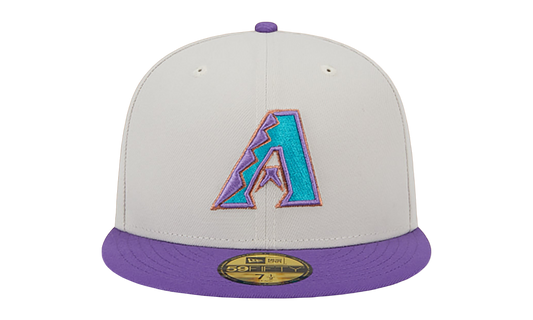 59FIFTY Arizona Diamondbacks 2001 World Series - Class Back Patch Fitted Hat "Khaki and Purple / Grey - Under Brim" NE905