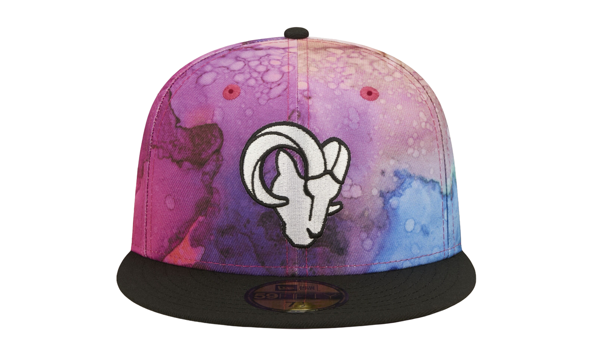 59FIFTY Los Angeles Rams Crucial Catch Fitted Hat "Multicolor Watercolor Design Crown / Black Visor" NE839