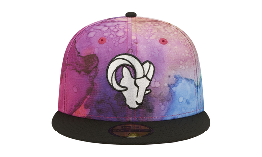 59FIFTY Los Angeles Rams Crucial Catch Fitted Hat "Multicolor Watercolor Design Crown / Black Visor" NE839