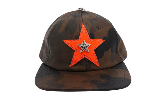 Silver Embellished Leather Star Patch Trucker Hat "Camouflage Orange" CHRM1121