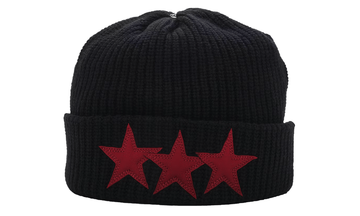 Sludge Leather Star Patch Beanie "Black Red" CHRM1114