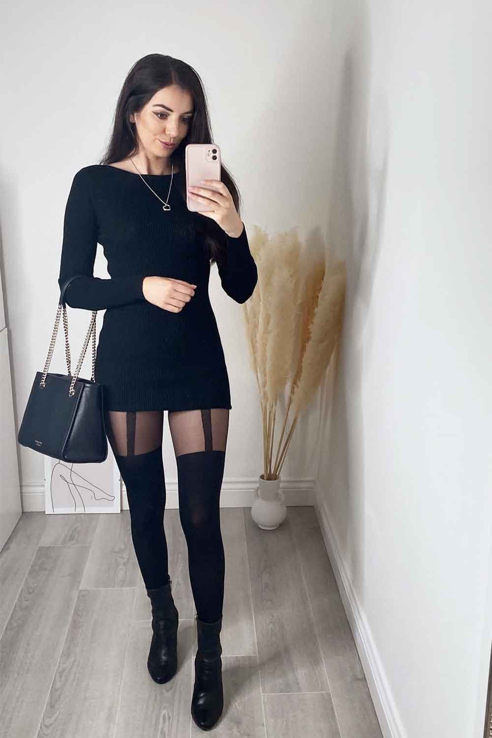 Mock Suspender Tights Black