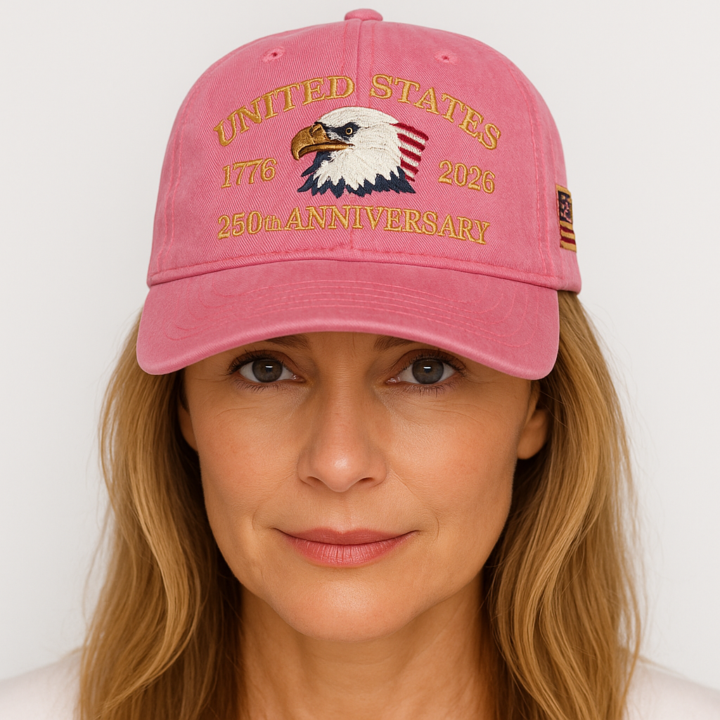 America 250th Anniversary Hat 1776–2026 – Pink Eagle & Flag Adjustable Patriotic Baseball Cap