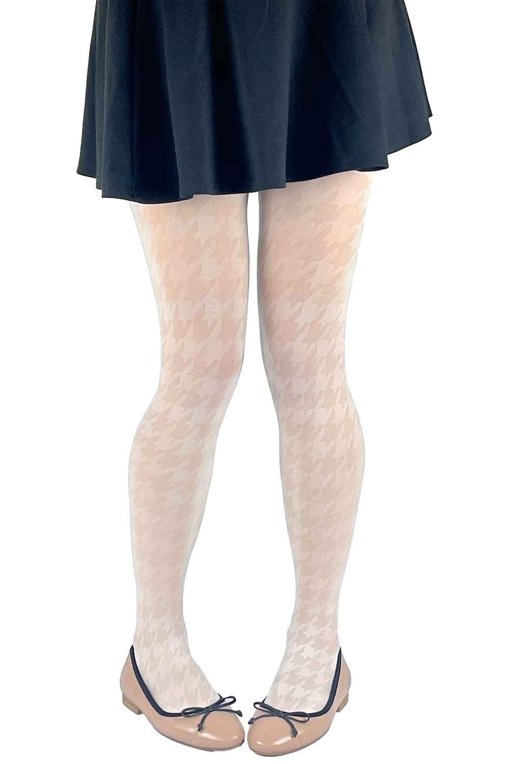 Cream Dogtooth Patterned Tights 1884