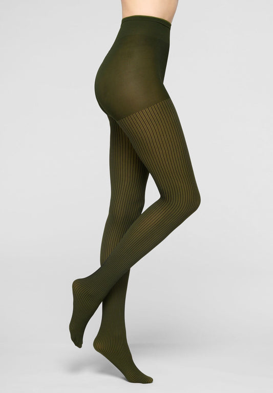 Opaque Tights Vertical Rib 60 - Black and Green