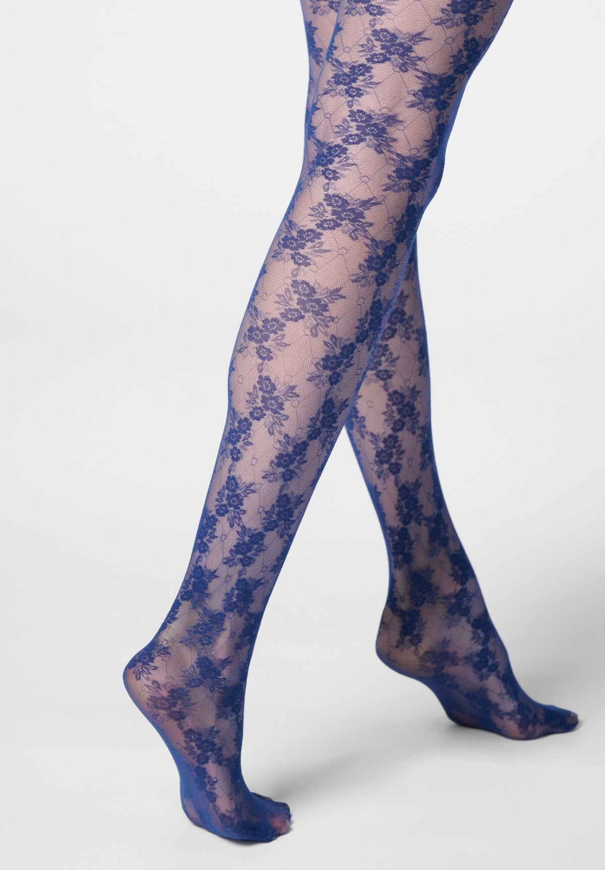 Semi-Sheer Lace-Effect Floral Tights Stylish Lace 30 - Navy Blue 2