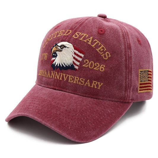 USA 250th Anniversary Eagle Embroidered Cap (1776–2026) – Vintage Maroon
