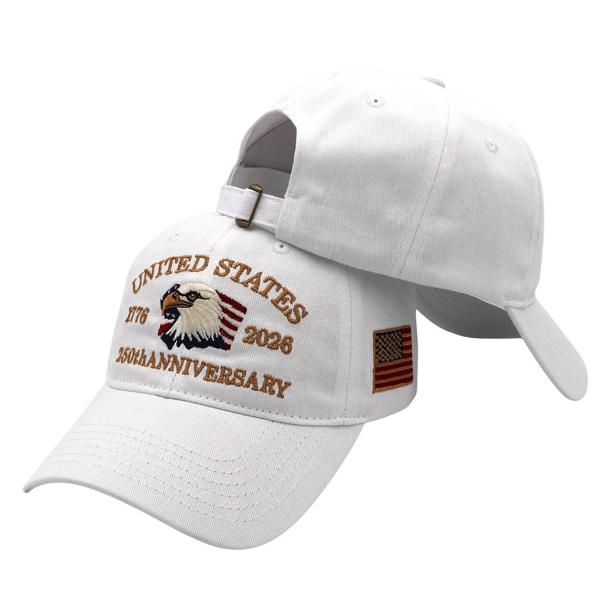 USA 250th Anniversary Eagle Embroidered Cap (1776–2026) – White