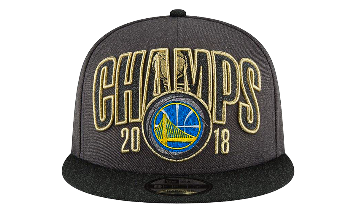 9FIFTY Golden State Warriors 2018 Finals Locker Room Snapback Hat "Charcoal / Black - Brim / Grey Trophy - Under Brim" NE692