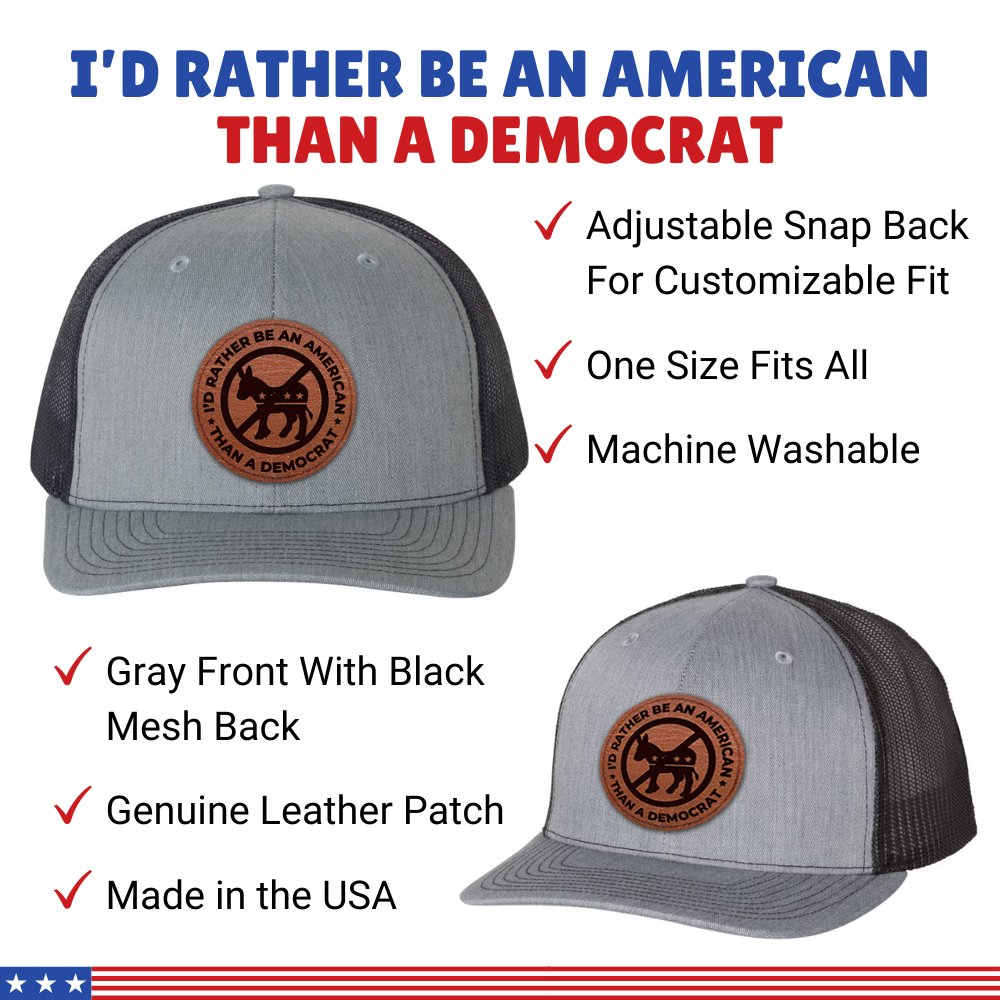 I'd Rather Be an American than a Democrat Gray Hat with Tan Circle Patch, Trump 2024
