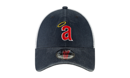 9FORTY Los Angeles Angels 1971 Coop Trucker Snapback Hat "Black Denim and White / Black - Brim" NE717