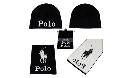 Jacquard Stacked Pony Set (Scarf & Beanie) "Black" PC0449 001