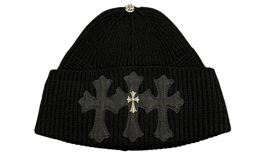 Triple Leather Cross Cashmere Beanie "Black" CHRM1723