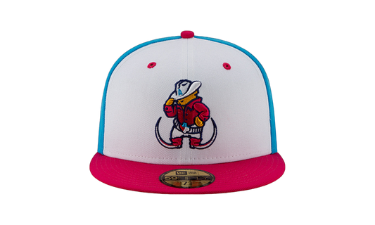 59FIFTY Amarillo Theme Night Amarillo Sod Poodles 'Pointy Botas' Fitted Hat "White and Sky Blue / Hot Pink - Brim" NE747