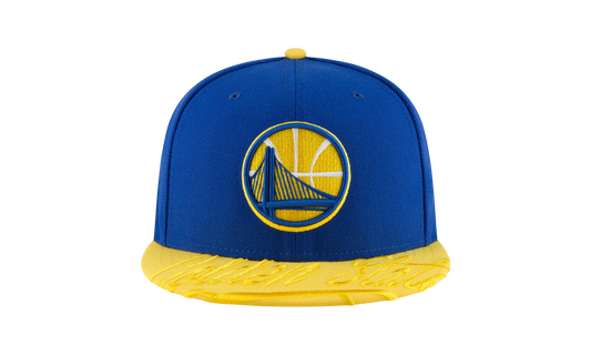 59FIFTY Golden State Warriors Visor Script Fitted Hat "Blue / Yellow - Brim" NE1151