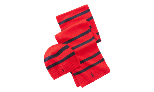 Rugby Stripe Hat And Scarf (Gift Set) "Red / Navy" PC0450 620