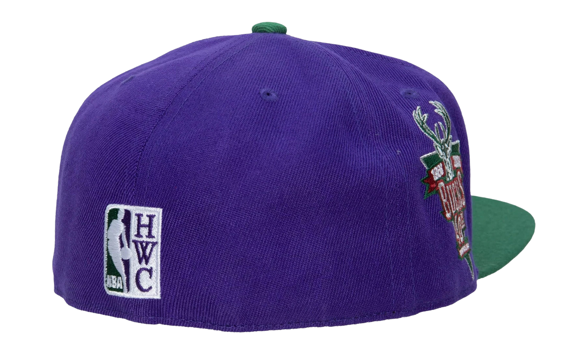 NBA Hardwood Classics Team Side Fitted Cap "Milwaukee Bucks - Purple / Green" 6HSFSH21302 MBUPURP
