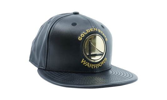 59FIFTY Golden State Warriors Team Beveled Fitted Hat "Black Leather / Gold - Logo" NE601