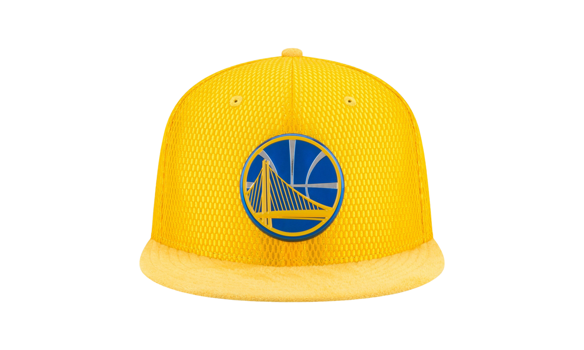 9FIFTY Golden State Warriors On-Court Snapback Hat "Yellow / Blue GSW Logo - Under Brim" NE635