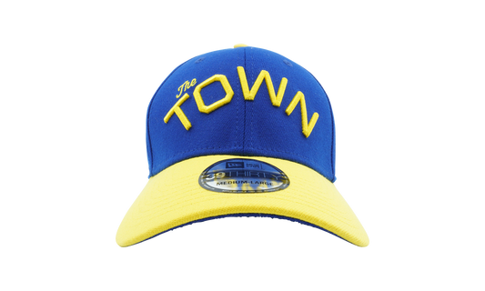 39THIRTY Golden State Warriors 'The Town' Fitted Hat "Yellow and Blue / Blue - Under Brim" NE994