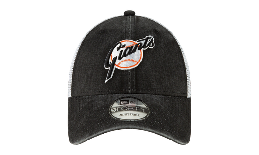 9FORTY San Francisco Giants 1973 Coop Trucker Snapback Hat "Black Denim and White / Black - Brim" NE716