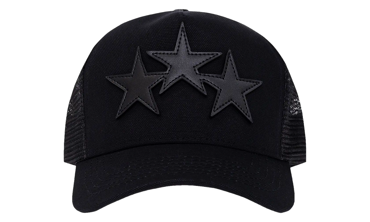 3 Star Leather Patch Trucker Hat "Black / Black" XMAH002 008 BLAC