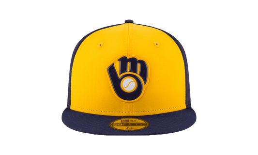 59FIFTY Milwaukee Brewers Authentic BP Fitted Hat "Yellow / Navy - Brim" NE654